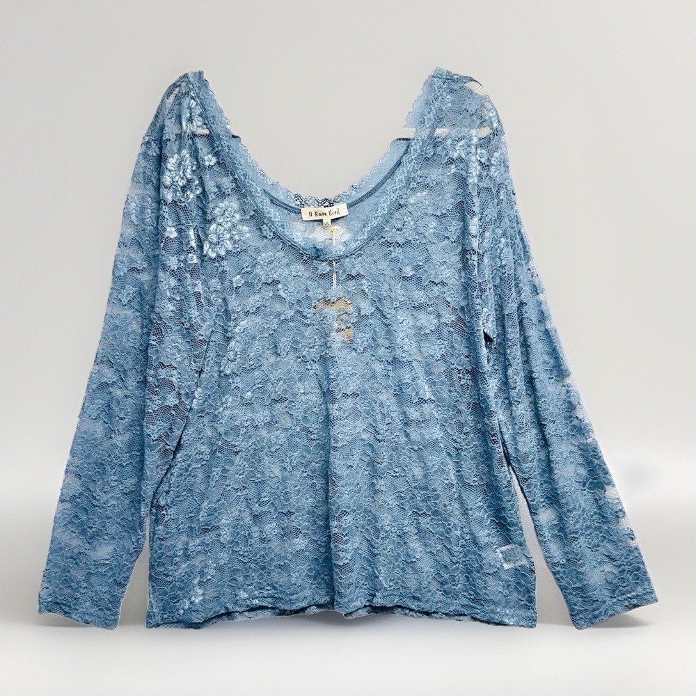 A Rare Bird Lace Layer Shirt L/XL Top Denim Sheer Whimsical Floral Ethereal New